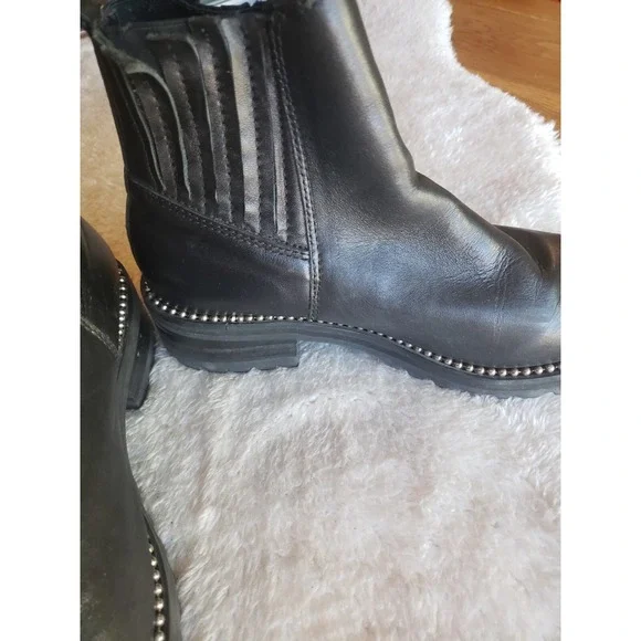 Sz 7.5M Steve Madden Gibson Leather Ankle Boots Bead Studded Chunky Boot  Black - Picture 6 of 8